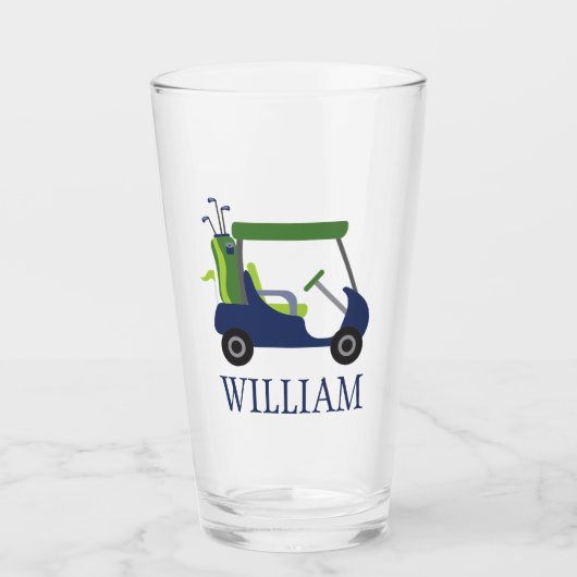 Navy & Green Golf Cart - gepersonaliseerde glastro Glas (Voorkant)