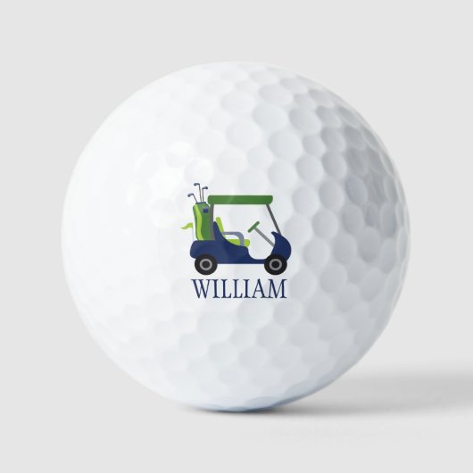 Navy & Green Golf Cart, gepersonaliseerde Golf Bal (Voorkant)