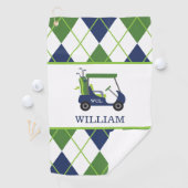 Navy & Green Golf Cart Monogram Golf Towel Golfhanddoek (Insitu)