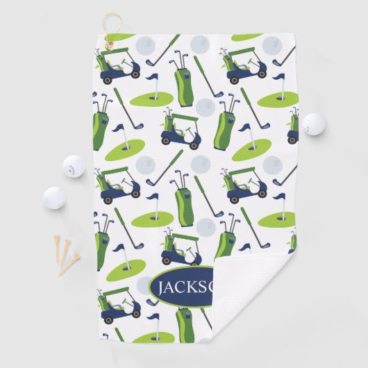 Navy & Green Golf gepersonaliseerd Golfhanddoek (Insitu)