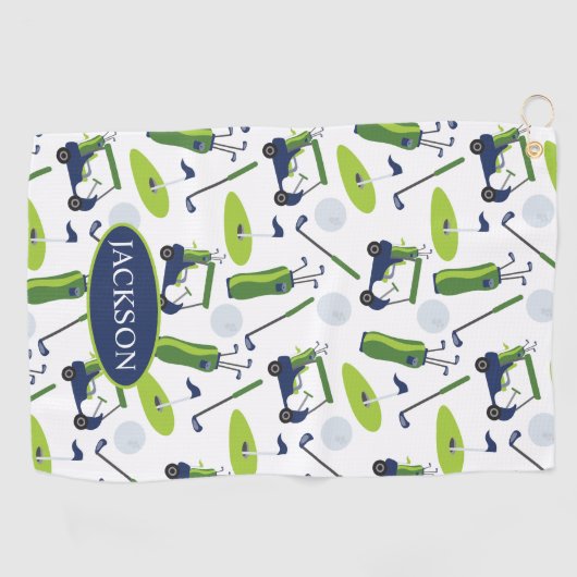 Navy & Green Golf gepersonaliseerd Golfhanddoek (Horizontaal)
