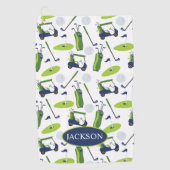 Navy & Green Golf gepersonaliseerd Golfhanddoek (Voorkant)