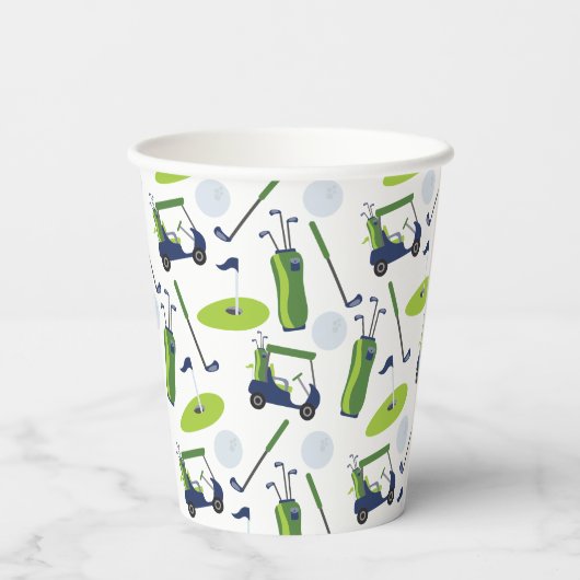 Navy & Green Golf gepersonaliseerd Papieren Bekers (Achterkant)