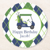 Navy & Green Golf gepersonaliseerd Ronde Kartonnen Onderzetter (Voorkant)