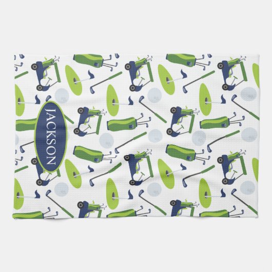 Navy & Green Golf gepersonaliseerd Theedoek (Horizontaal)
