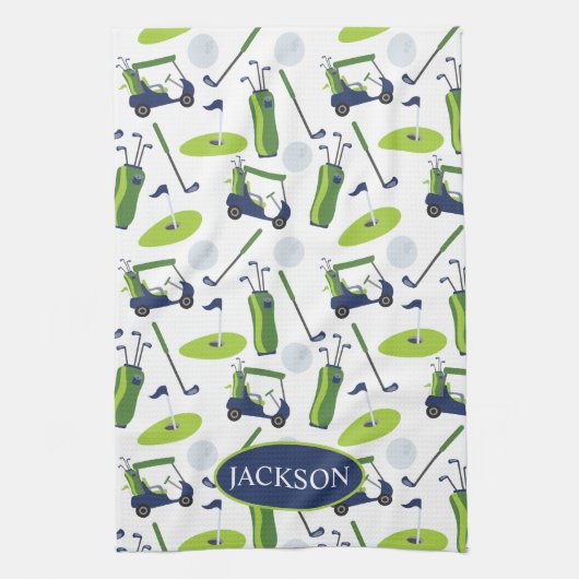 Navy & Green Golf gepersonaliseerd Theedoek (Verticaal)