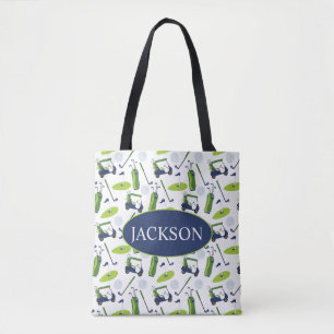 Navy & Green Golf gepersonaliseerd Tote Bag