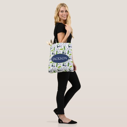Navy & Green Golf gepersonaliseerd Tote Bag (Op model)