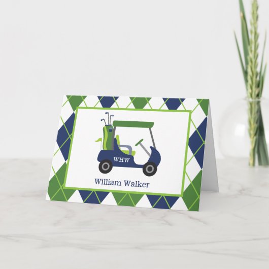 Navy & Green Golf - gepersonaliseerde gevouwen not Bedankkaart (Voorkant)