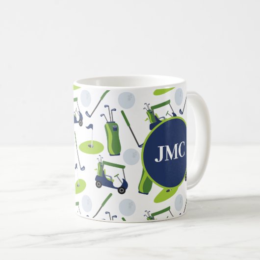 Navy & Green Golf - gepersonaliseerde monogrammen Koffiemok (Voorkant rechts)