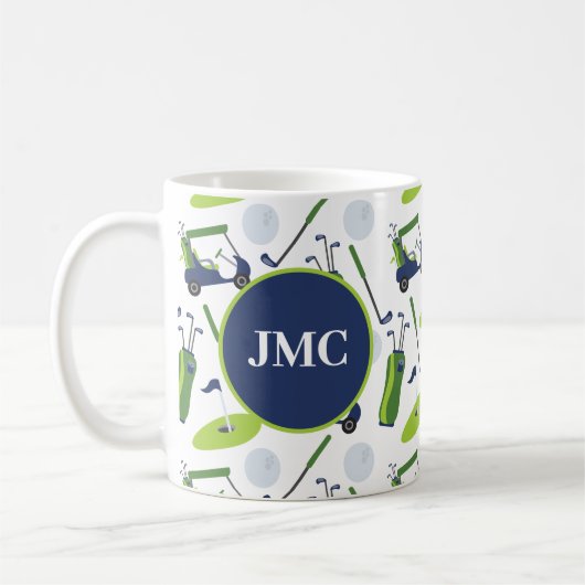 Navy & Green Golf - gepersonaliseerde monogrammen Koffiemok (Links)
