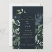 Navy Green Leafy Tropical Fauna Verloving Invite Bedankkaart (Voorkant)