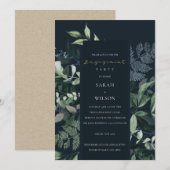Navy Green Leafy Tropical Fauna Verloving Invite Bedankkaart (Voorkant / Achterkant)