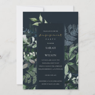Navy Green Leafy Tropical Fauna Verloving Invite Bedankkaart