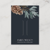 NAVY GREEN PINE CONE TREE BRANCH HAIR CLIP DISPLAY VISITEKAARTJE (Voorkant)