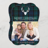 Navy Green Plaid Country Kerstkaart (Voorkant / Achterkant)
