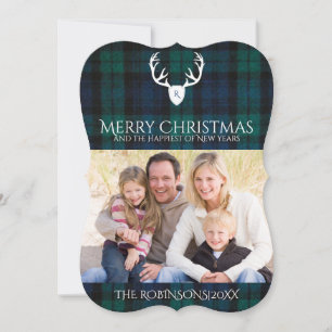Navy Green Plaid Country Kerstkaart