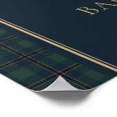 Navy Green Plaid Teddy Bear Baby Shower Welcome Poster (Hoek)