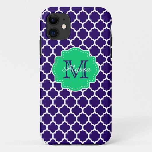 Navy Green Quatrefoil gepersonaliseerd Case-Mate iPhone Case (Achterkant)
