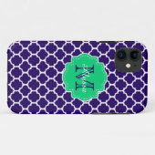 Navy Green Quatrefoil gepersonaliseerd Case-Mate iPhone Case (Achterkant (horizontaal))