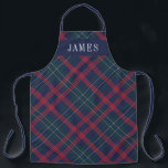 Navy Green Red Tartan Pset Personalized Holiday Schort<br><div class="desc">Seizoensvakantieplatform heeft een klassiek blauw van de marine,  jager groen,  rood,  en wit Schots tartan vlakpatroon met witte serif monogram tekst die met een voornaam kan worden gepersonaliseerd. Of je nu kerstdiner kook,  vakantiekoekjes bakken of gerechten doet,  je zult er stijlvol uitzien dit vakantieseizoen!</div>