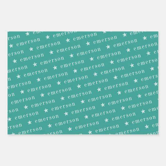 Navy Green Repo Monogram Name Star Inpakpapier Vel (Voorkant 3)