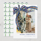 Navy Green Tartan Bow Kerstfoto Vakantie Kaart (Voorkant / Achterkant)