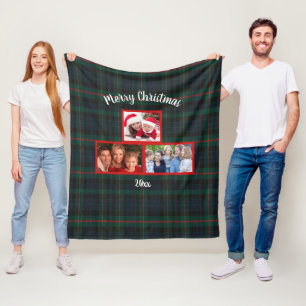 Navy Green Tartan Pset Merry-kerstfoto Fleece Deken