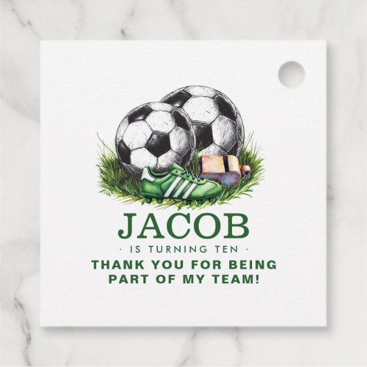 Navy green Voetbal Kinder Waterverf Bedankjes Labels (Achterkant)