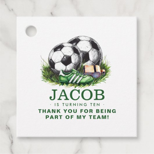 Navy green Voetbal Kinder Waterverf Bedankjes Labels (Voorkant)