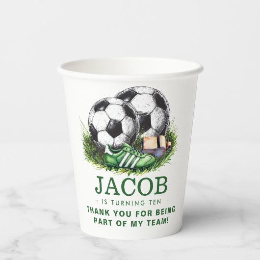 Navy green Voetbal Kinder Waterverf Papieren Bekers (Achterkant)
