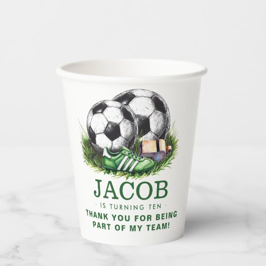 Navy green Voetbal Kinder Waterverf Papieren Bekers (Voorkant)
