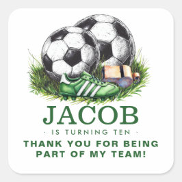 Navy green Voetbal Kinder Waterverf Vierkante Sticker