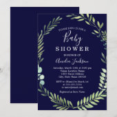 Navy Green Waterverf Krans Boy Baby shower Kaart (Voorkant / Achterkant)