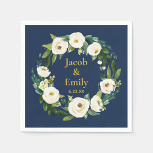 Navy Greenery Gold Gepersonaliseerde Namen Datum H Servet