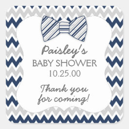 Navy Grey Chevron boog stropdas jongen baby shower Vierkante Sticker