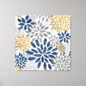 Navy Grey Gold Dahlia Blooms Canvas Afdruk (Voorkant)