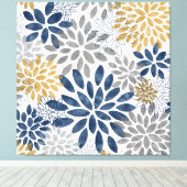 Navy Grey Gold Dahlia Blooms Canvas Afdruk (Insitu (Houten vloer))