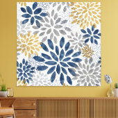 Navy Grey Gold Dahlia Blooms Canvas Afdruk (Insitu (Woonkamer))
