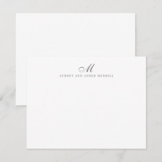 Navy Grey Script Monogram Modern Stationery Notitiekaartje (Voorkant / Achterkant)