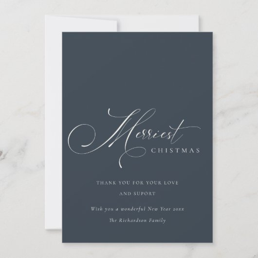Navy Grey Script Prettigst Kerstdag Groet Feestdagenkaart (Voorkant)