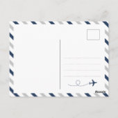 Navy Grey Travel Vliegtuig Baby Boy Vrijgezellenfe Briefkaart (Achterkant)