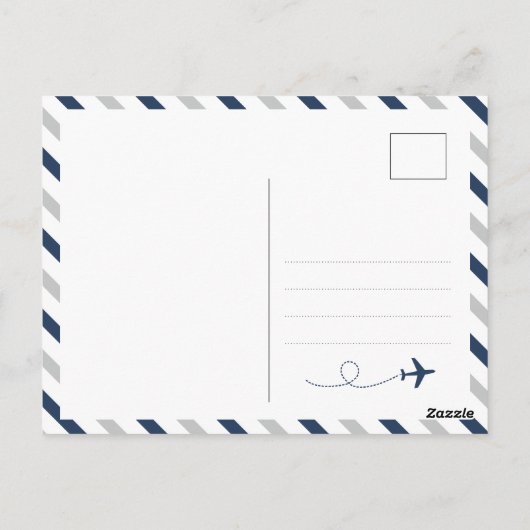 Navy Grey Travel Vliegtuig Baby Boy Vrijgezellenfe Briefkaart (Achterkant)