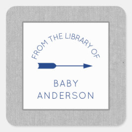 Navy Grey Tribal Arrow baby shower boekenplaat, Vierkante Sticker