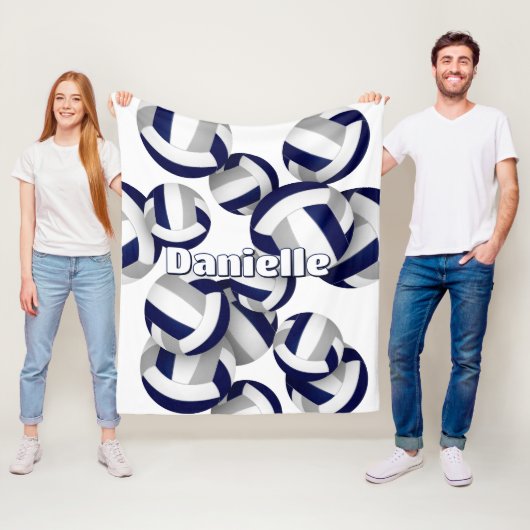 Navy Grey Volleyballen Meisjes Sport kamer Decor Fleece Deken (In situ)