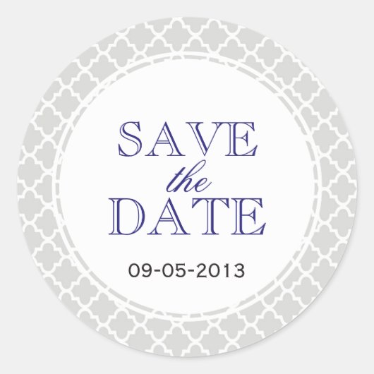 Navy grijs Marokkaanse tegel SPEELT DE DATE-trouwz Ronde Sticker (Voorkant)