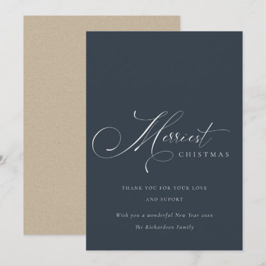 Navy Grijs Script Kerstgroet Allerfijnst Feestdagenkaart (Voorkant / Achterkant)