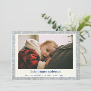 Navy Grijze Linnen Textuur Minimalistische Baby Fo Aankondiging