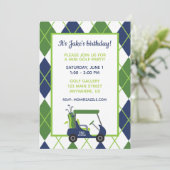 Navy & groene Argyle golfparty-uitnodigingen Kaart (Staand voorkant)