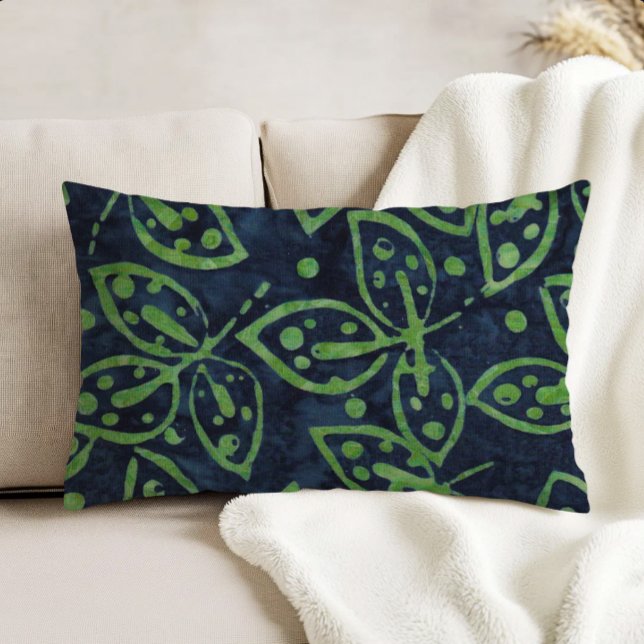 Navy groene bladerrijke Boho Batik uitstraling Accent Kussen (Creator heeft geüpload)